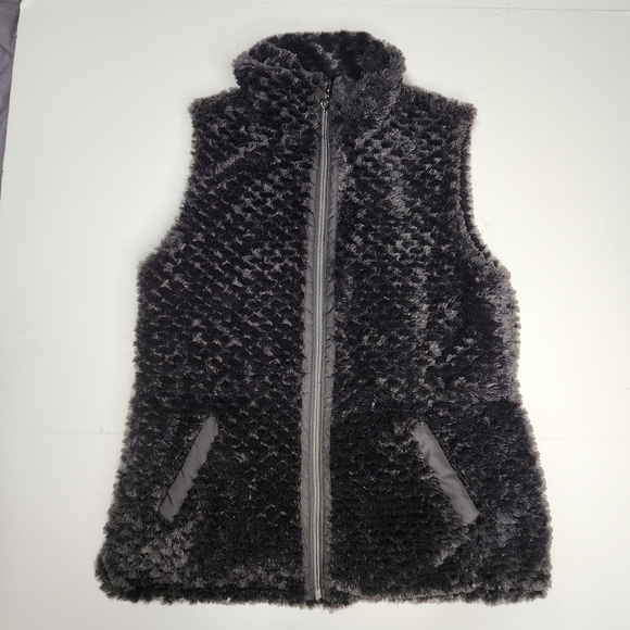 Casual Identity Vest Womens M Reversible Full Zip Black Faux Fur Quilted Pockets - Picture 3 of 10